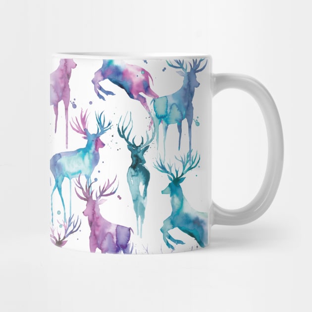 Watercolor Winter Deers Purple by ninoladesign